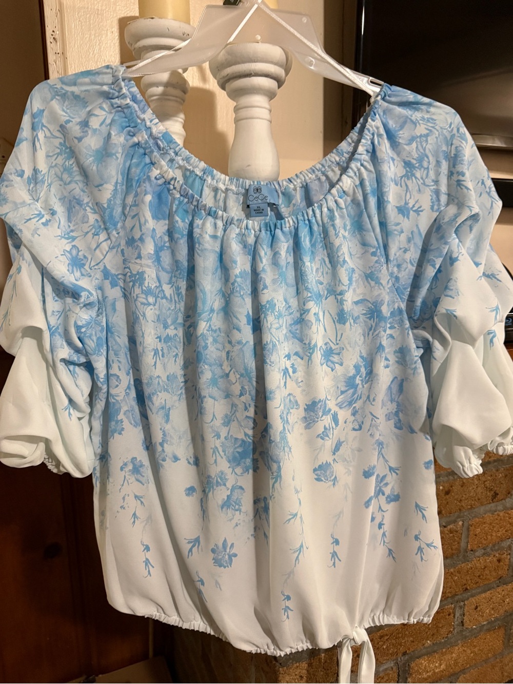 CeCe Light Blue Floral Peasant Blouse